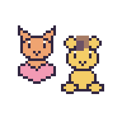 Pixel art Chat avec un cœur et Lion assis, grille 48 × 48