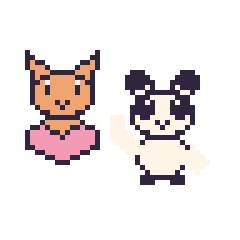 Pixel art Chat avec un cœur et Panda qui fait coucou, grille 48 × 48