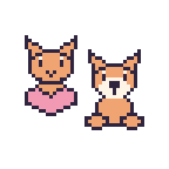 Pixel art Chat avec un cœur et Renard assis, grille 48 × 48