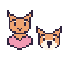 Pixel art Chat avec un cœur et Renard en portrait, grille 40 × 40