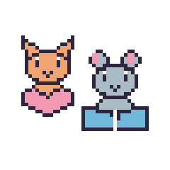 Pixel art Chat avec un cœur et Souris avec un livre, grille 48 × 48