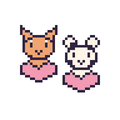 Pixel art Chat avec un cœur et Vache avec un cœur, grille 48 × 48
