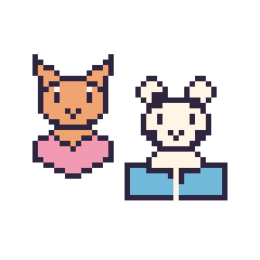 Pixel art Chat avec un cœur et Vache avec un livre, grille 48 × 48