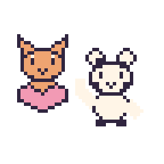 Pixel art Chat avec un cœur et Vache qui fait coucou, grille 48 × 48