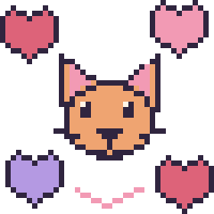 Pixel art Chat avec des cœurs, grille 40 × 40
