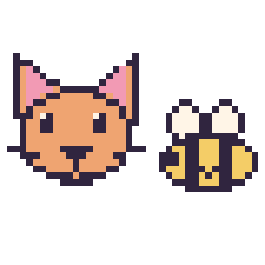 Pixel art Chat et Abeille kawaii 16 × 16, grille 40 × 40