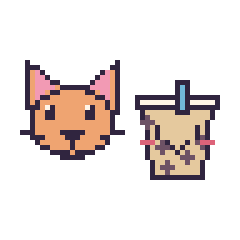 Pixel art Chat et Boba kawaii, grille 48 × 48