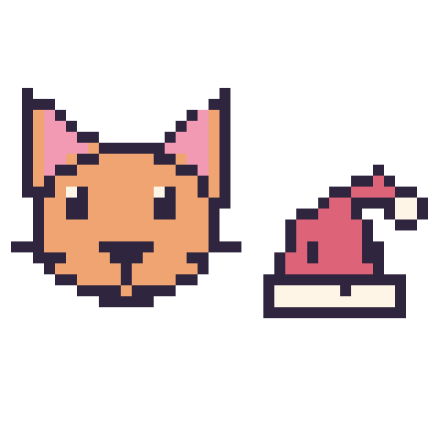 Modèle de pixel art Chat et Bonnet de Noël kawaii 16 × 16 sur une grille de 40 par 40 cases