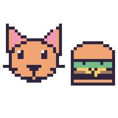 Pixel art Chat et Burger kawaii 16 × 16, grille 40 × 40