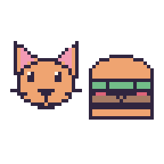 Pixel art Chat et Burger kawaii, grille 48 × 48