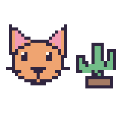 Pixel art Chat et Cactus kawaii 16 × 16, grille 40 × 40