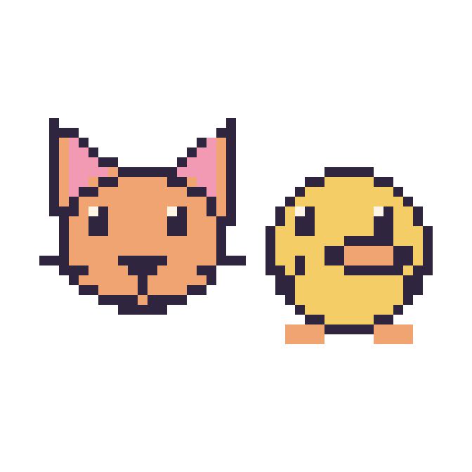 Modèle de pixel art Chat et Canard sur une grille de 48 par 48 cases