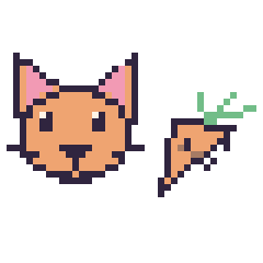 Pixel art Chat et Carotte kawaii 16 × 16, grille 40 × 40