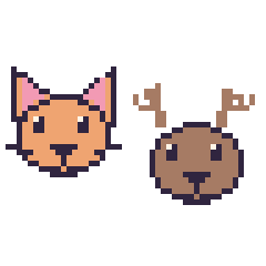 Pixel art Chat et Cerf, grille 48 × 48