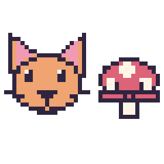 Pixel art Chat et Champignon kawaii 16 × 16, grille 40 × 40