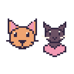 Pixel art Chat et Chat noir avec un cœur, grille 48 × 48