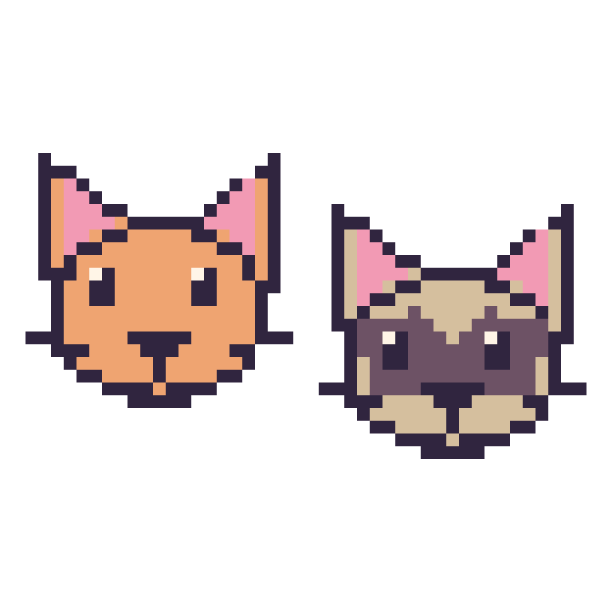Modèle de pixel art Chat et Chat siamois sur une grille de 48 par 48 cases