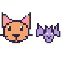 Pixel art Chat et Chauve-souris kawaii 16 × 16, grille 40 × 40