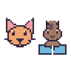 Pixel art Chat et Cheval avec un livre, grille 48 × 48