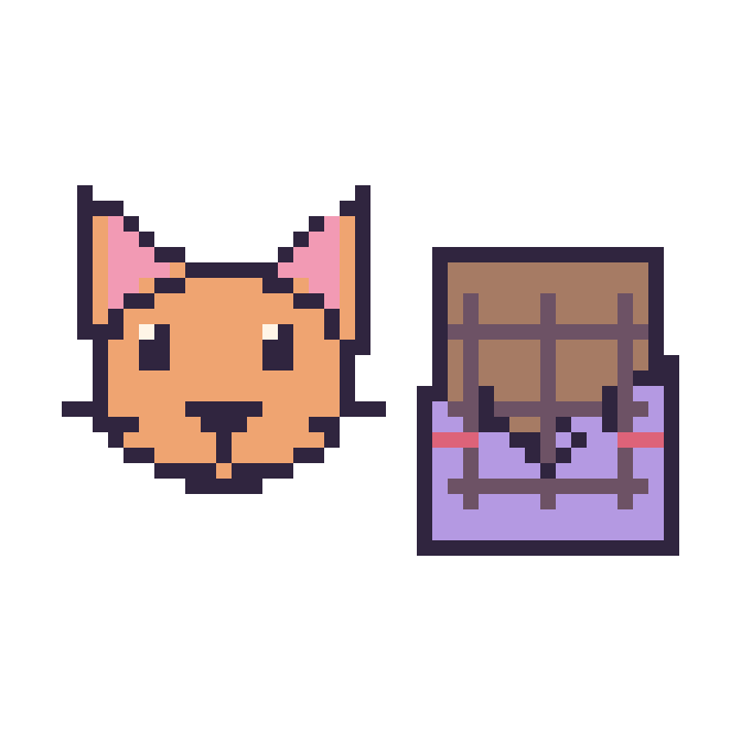 Modèle de pixel art Chat et Chocolat kawaii sur une grille de 48 par 48 cases