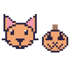 Pixel art Chat et Citrouille d'Halloween kawaii 16 × 16, grille 40 × 40