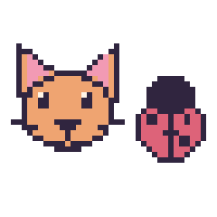 Pixel art Chat et Coccinelle kawaii 16 × 16, grille 40 × 40