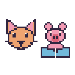 Pixel art Chat et Cochon avec un livre, grille 48 × 48