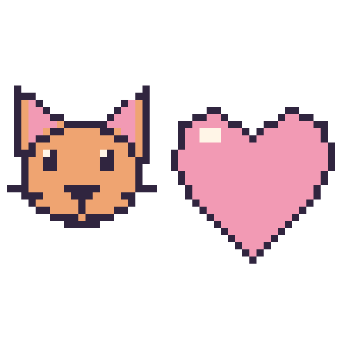 Modèle de pixel art Chat et Cœur sur une grille de 48 par 48 cases