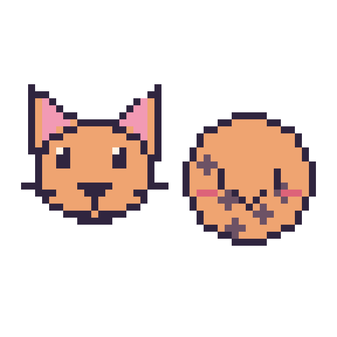 Modèle de pixel art Chat et Cookie kawaii sur une grille de 48 par 48 cases