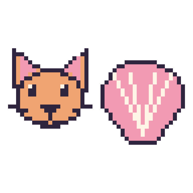 Modèle de pixel art Chat et Coquillage sur une grille de 48 par 48 cases