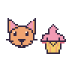 Pixel art Chat et Cupcake kawaii, grille 48 × 48