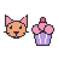 Pixel art Chat et Cupcake, grille 48 × 48