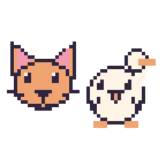 Pixel art Chat et Cygne, grille 48 × 48