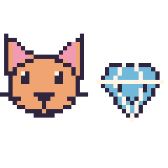 Pixel art Chat et Diamant kawaii 16 × 16, grille 40 × 40