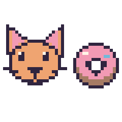 Pixel art Chat et Donut kawaii 16 × 16, grille 40 × 40