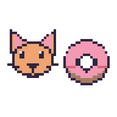 Pixel art Chat et Donut kawaii, grille 48 × 48
