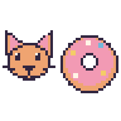 Pixel art Chat et Donut, grille 48 × 48
