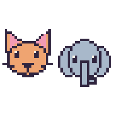 Pixel art Chat et Éléphant, grille 48 × 48