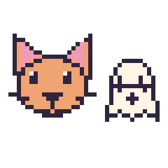 Pixel art Chat et Fantôme kawaii 16 × 16, grille 40 × 40