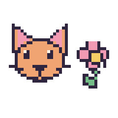 Pixel art Chat et Fleur kawaii 16 × 16, grille 40 × 40