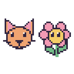 Pixel art Chat et Fleur kawaii, grille 48 × 48