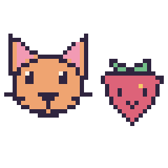 Pixel art Chat et Fraise kawaii 16 × 16, grille 40 × 40