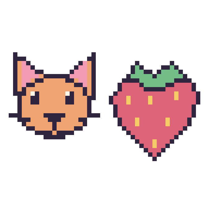 Modèle de pixel art Chat et Fraise sur une grille de 48 par 48 cases
