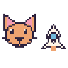 Pixel art Chat et Fusée kawaii 16 × 16, grille 40 × 40