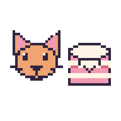 Pixel art Chat et Gâteau kawaii, grille 48 × 48