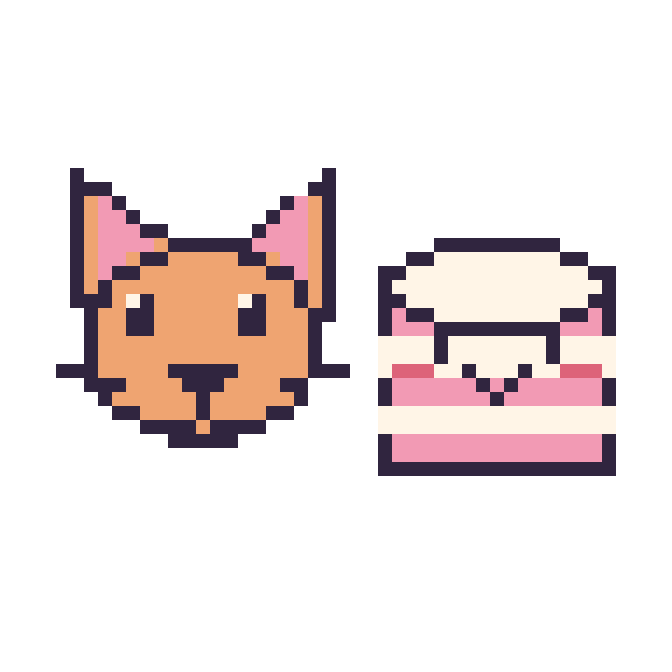 Modèle de pixel art Chat et Gâteau kawaii sur une grille de 48 par 48 cases