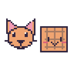 Pixel art Chat et Gaufre kawaii, grille 48 × 48