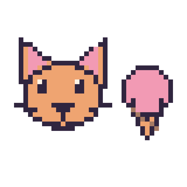 Modèle de pixel art Chat et Glace kawaii 16 × 16 sur une grille de 40 par 40 cases