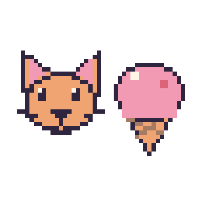 Modèle de pixel art Chat et Glace sur une grille de 48 par 48 cases