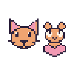 Pixel art Chat et Hamster avec un cœur, grille 48 × 48